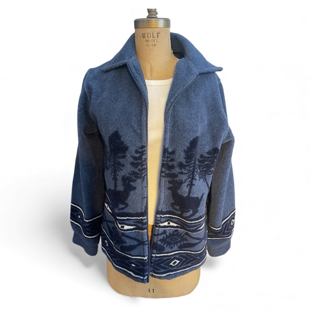 Vintage CottageCore | Woodland Scene Sherpa Fleece Zipup Jacket